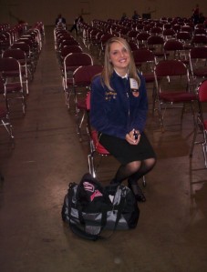 A younger Tyne waiting to be interviewed at the National FFA Convention. She was a National Ag Communications Proficiency Award finalist.